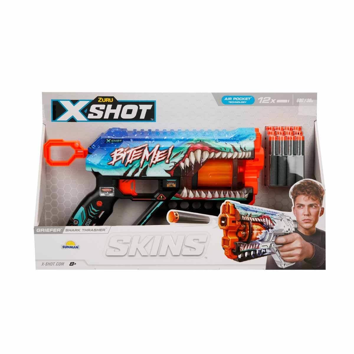 Oyuncak Silahlar, Sunman, X-Shot Skins Griefer 12 Mermili Sünger Dart Atan Silah 32 cm S00036561 Shark Thrasher
