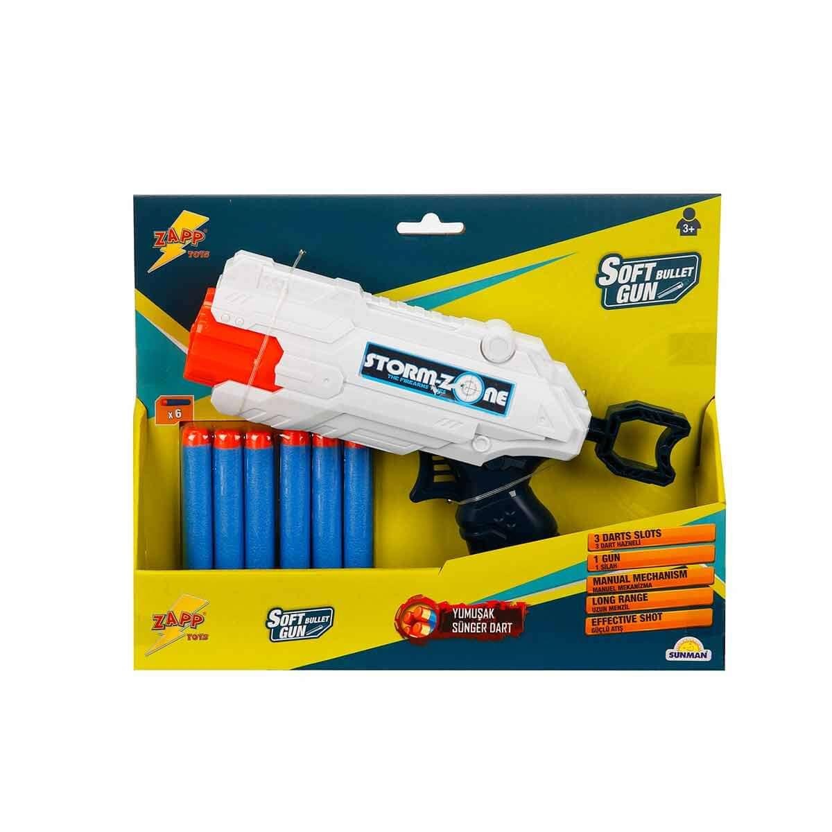 Oyuncak Silahlar, Sunman, Zapp 6 Mermili Sünger Dart Atan Silah 27127 Beyaz
