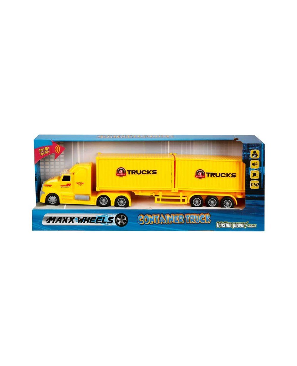 Sesli Işıklı Araçlar, Sunman, 1:50 Maxx Wheels Sesli ve Işıklı Tır Konteyner 23174 Sarı