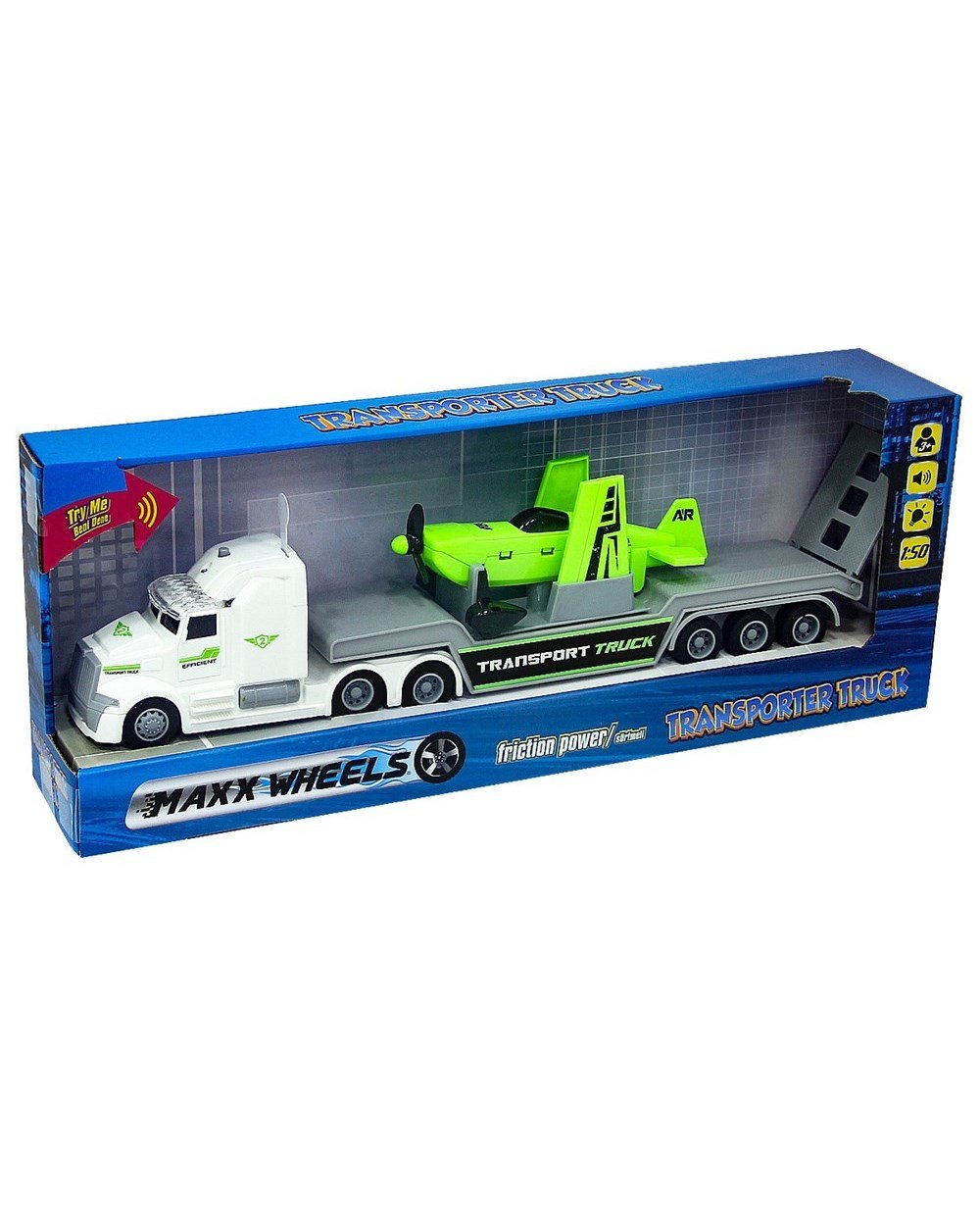 Sesli Işıklı Araçlar, Sunman, 1:50 Maxx Wheels Sesli ve Işıklı Taşıyıcı Tır 23198 Beyaz Tır Yeşil Uçak