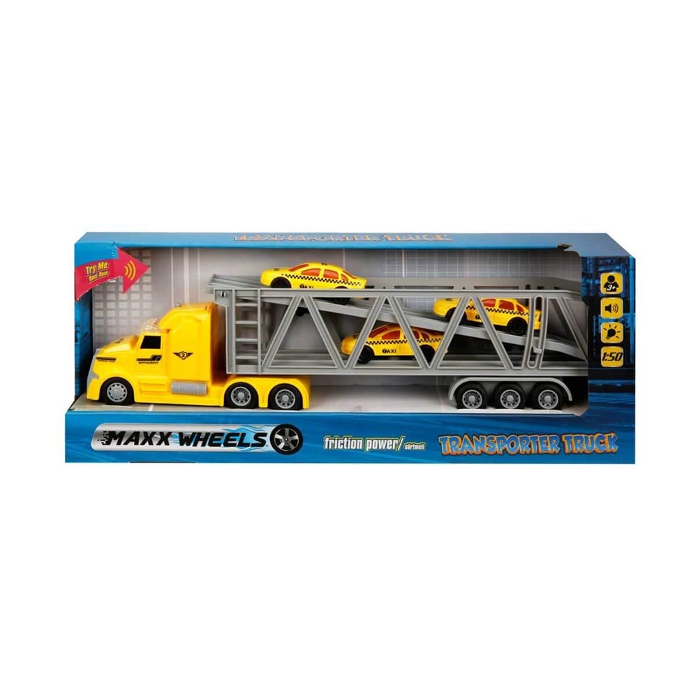 Sesli Işıklı Araçlar, Sunman, 1:50 Maxx Wheels Sesli ve Işıklı Taşıyıcı Tır Sarı Tır ve Gri Römork