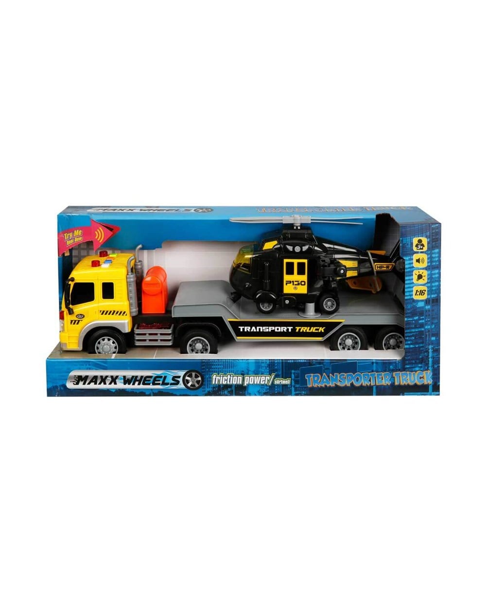 Sesli Işıklı Araçlar, Sunman, Maxx Wheels 1:16 Sesli ve Işıklı Transporter Tır 40 cm 23150 Siyah Helikopter