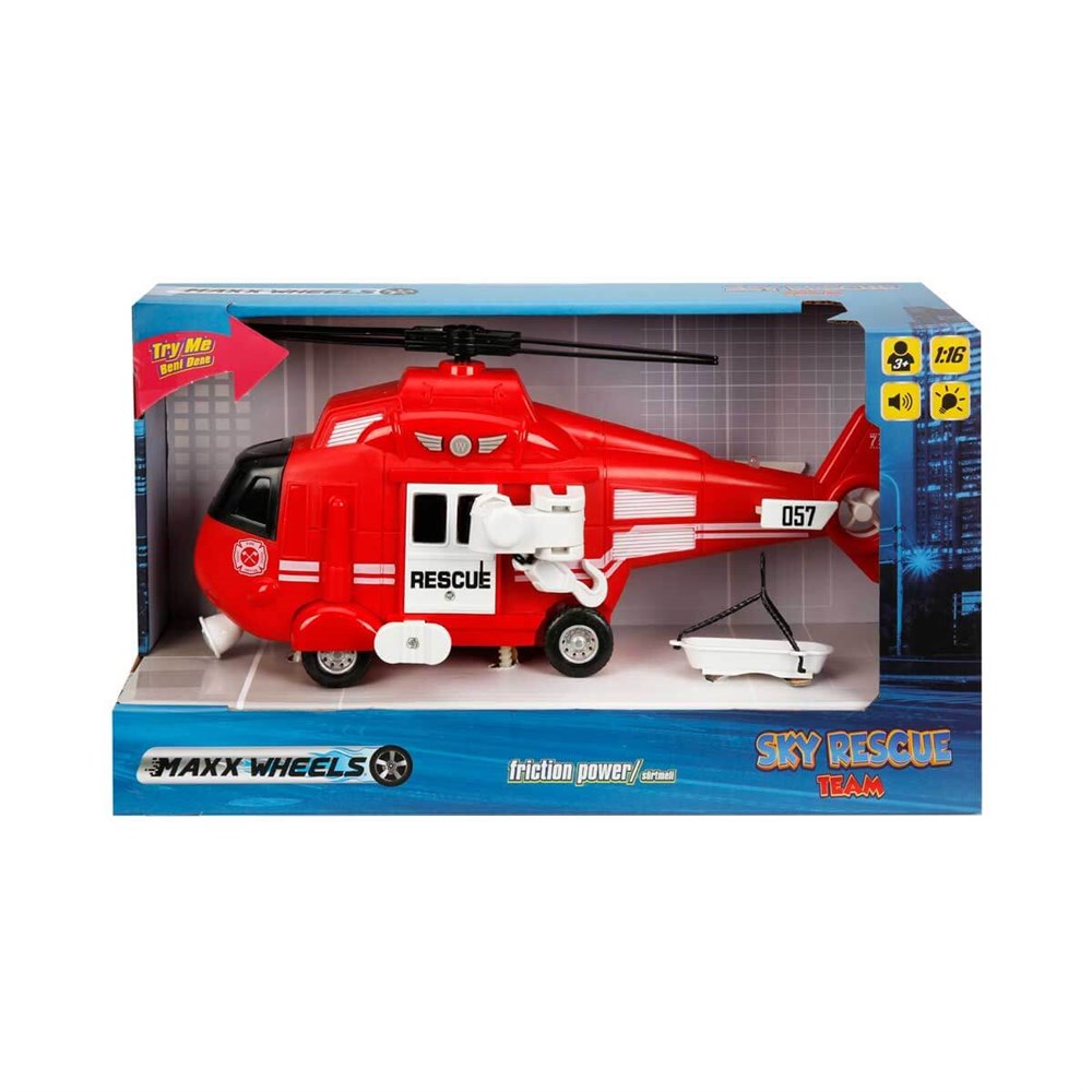 Sesli Işıklı Araçlar, Sunman, Maxx Wheels 1:16 Sesli ve Işıklı Kırmızı İtfaiye Helikopteri 19979