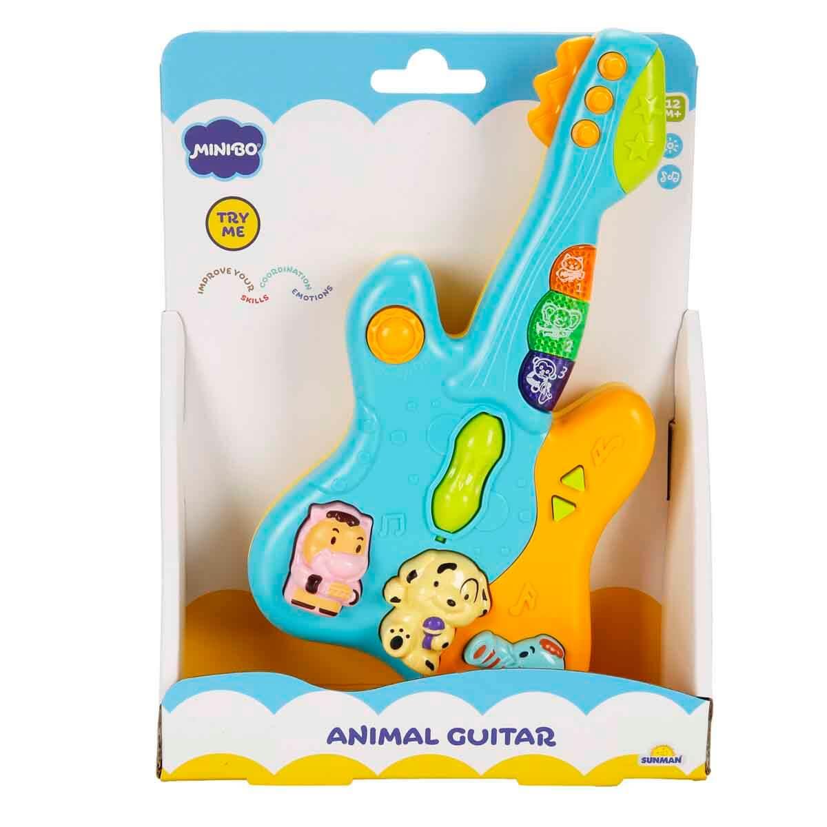 Sesli Işıklı Oyuncaklar, Sunman, Minibo Sesli ve Işıklı Hayvan Figürlü Gitar 52112 Mavi