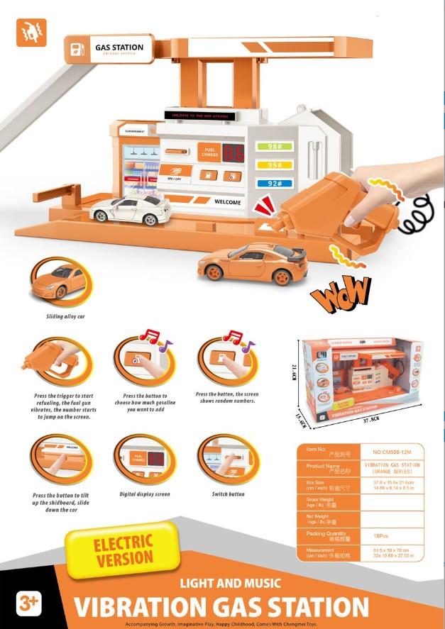 Tren ve Garaj Setleri, MEGA OYUNCAK, Die Cast Turuncu Benzin İstasyonu Seti