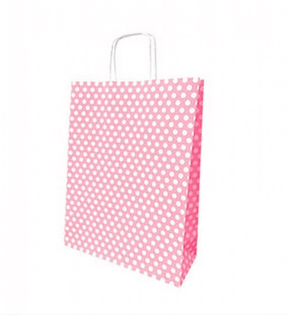 Roll Up Karton Çanta 31x41cm Pembe Beyaz Puantiyeli31x41 Karton Çantalar