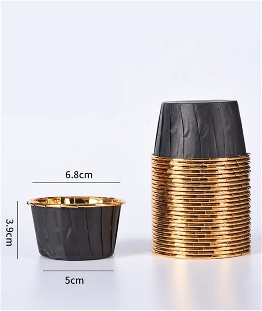 Muffin Kek KapsülleriKağıt Muffin Kek ve Sufle Kapsülü Siyah İçi Metalik Gold 25'liRoll Up