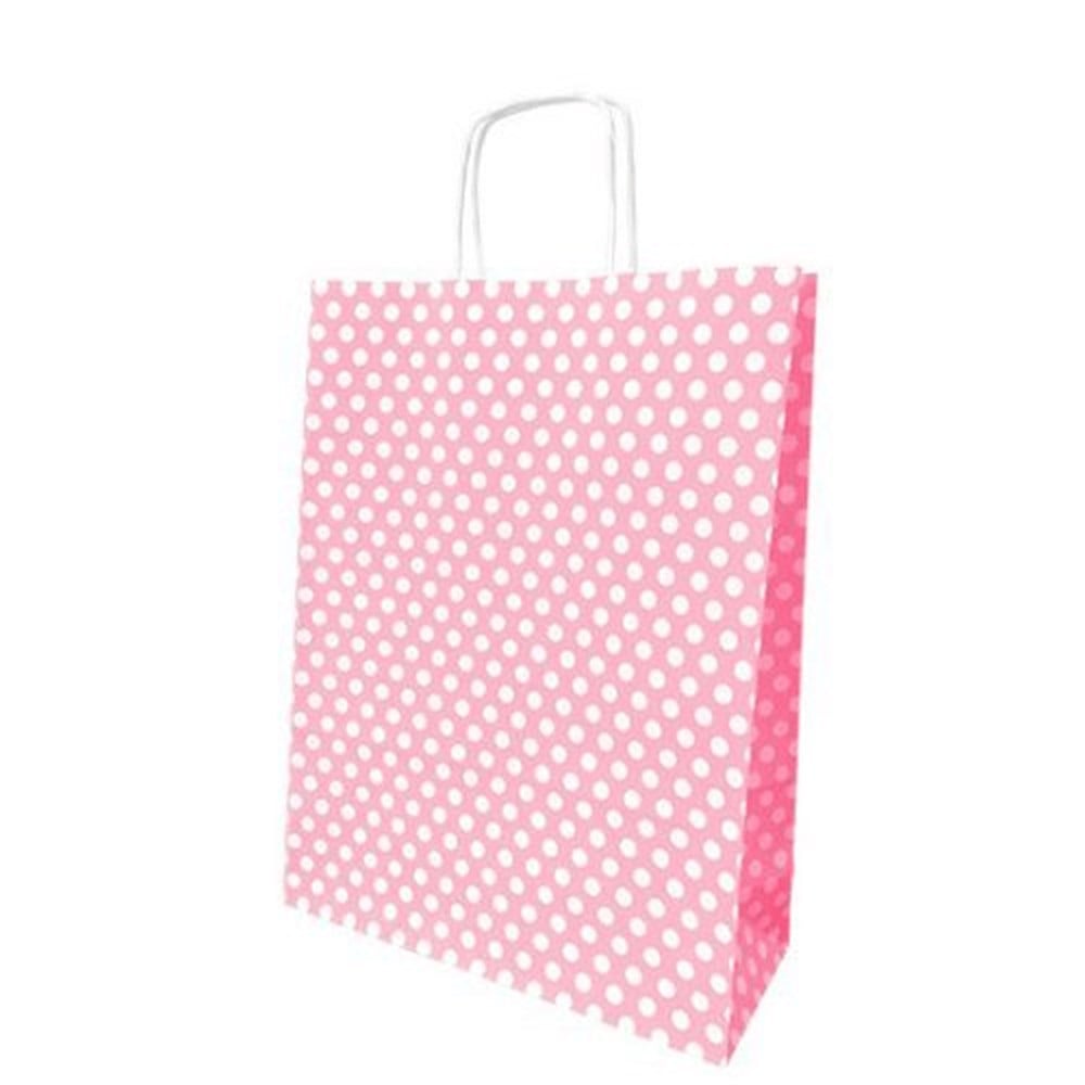 18x24 Karton ÇantalarRoll Up Büküm Saplı Çanta 18x24cm Pembe Beyaz PuantiyeliRoll Up