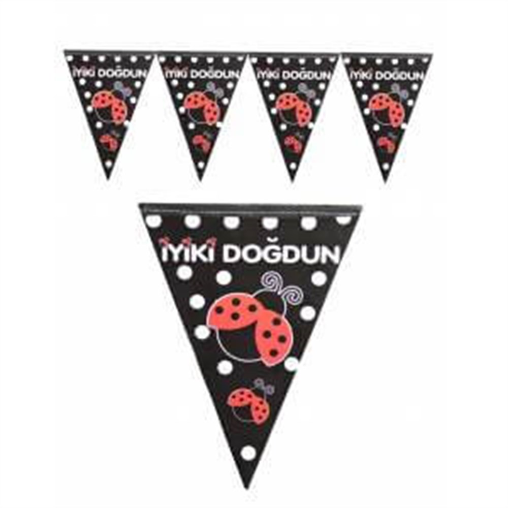 Uğur Böceği Üçgen Flama Siyah  2 Mt.Üçgen Flama Kağıt Süsleri