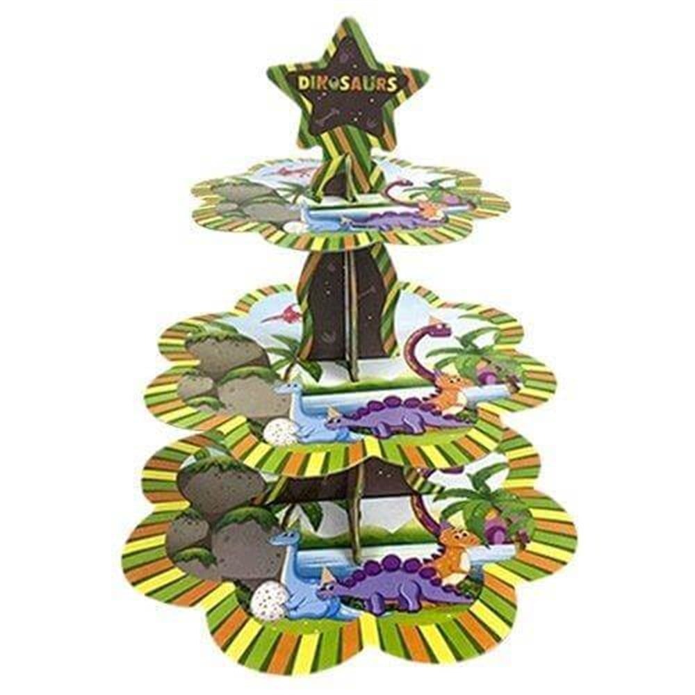 Kek StandlarıDinazor Temalı Karton Cupcake Kek Standı 3 KatlıYerli Üretim