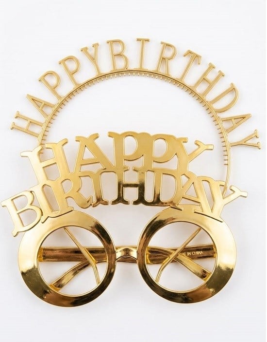 Parti AksesuarlarıHappy Birthday Gold Mika Taç - Gözlük SetYerli Üretim