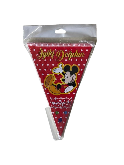 Üçgen Flama Kağıt Süsleriiyi ki Doğdun Mickey Mouse Üçgen Flama 2 Mt.Yerli Üretim
