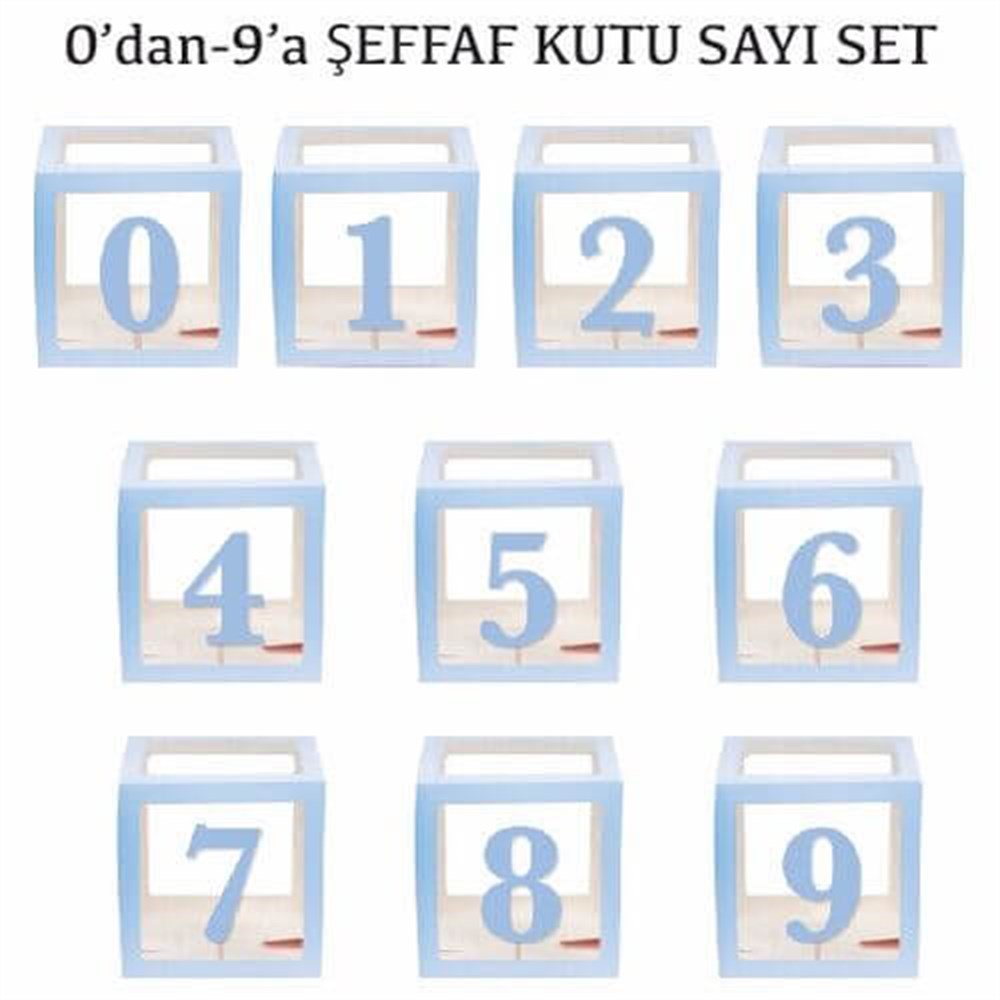 Şeffaf Kutu ve HarfleriŞeffaf Kutu Rakam 0-9 Set MAVİ 10'luYerli Üretim
