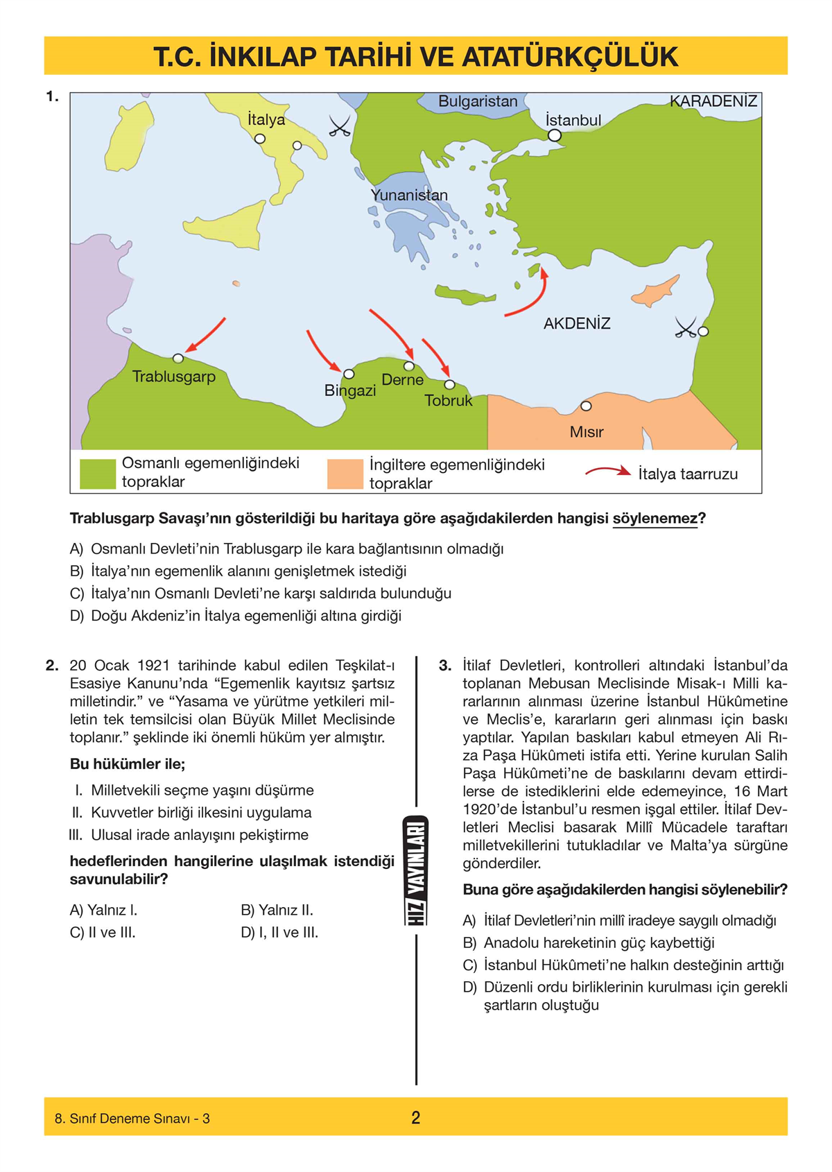LGS 6 DENEME İNKILAP T. DİN K. İNG. İLK DÖNEM KONU