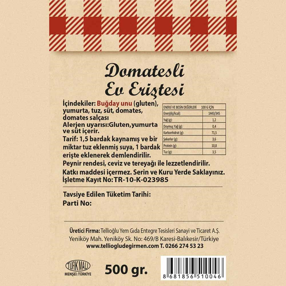 Domatesli Ev Eriştesi 500 G