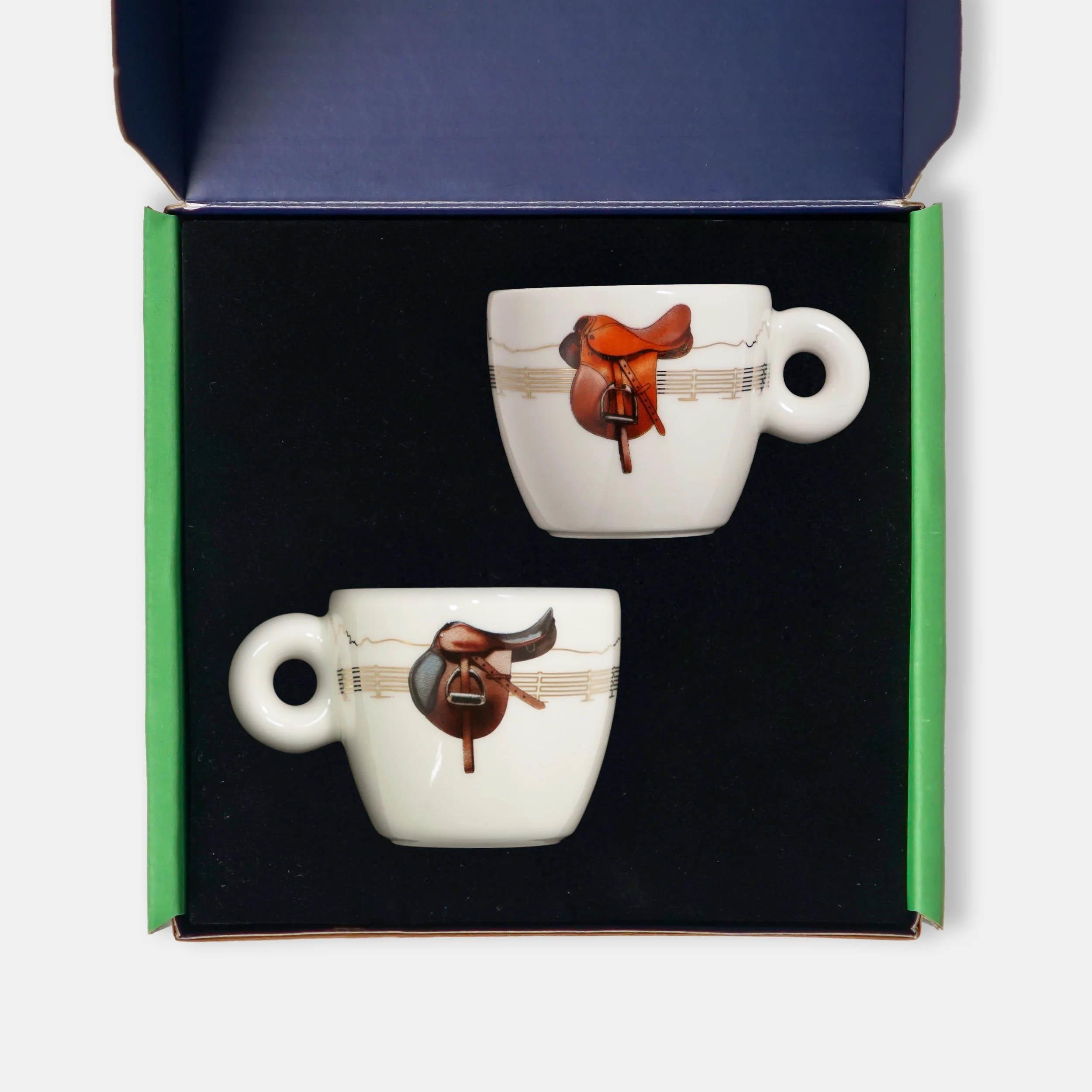 Equestrian Taba Eyer ikili Porselen Espresso Fincanı