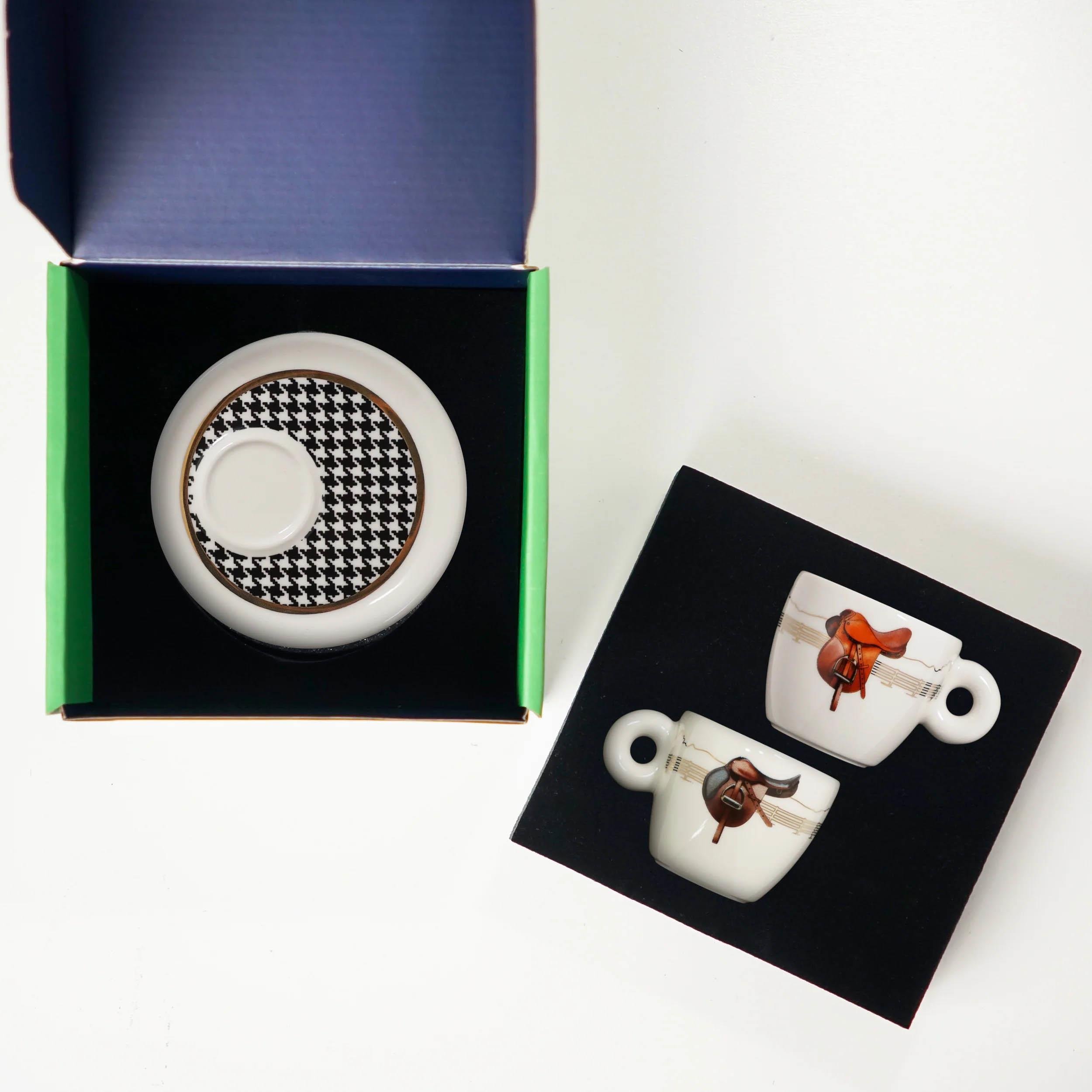 Equestrian Taba Eyer ikili Porselen Espresso Fincanı