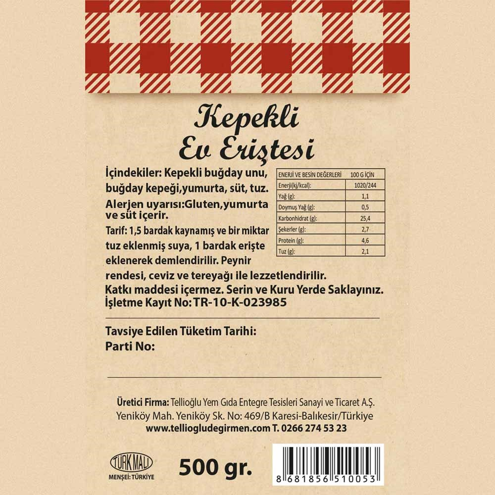 Kepekli Ev Eriştesi 500 G