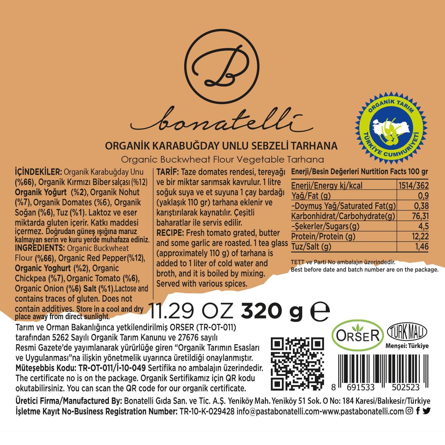 Organik Karabuğday Unlu Sebzeli Tarhana 320 G