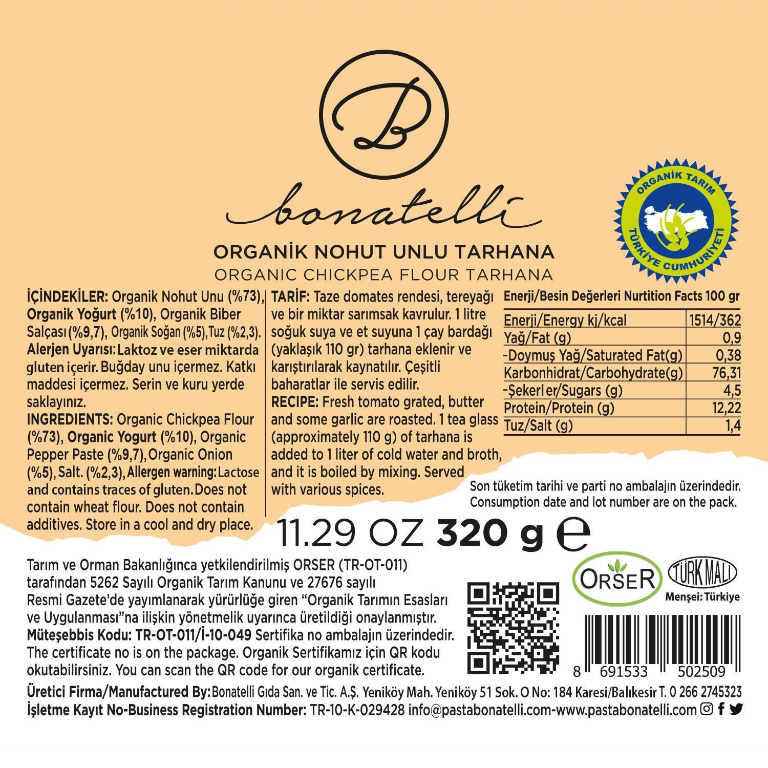 Organik Nohut Unlu Tarhana 320 G