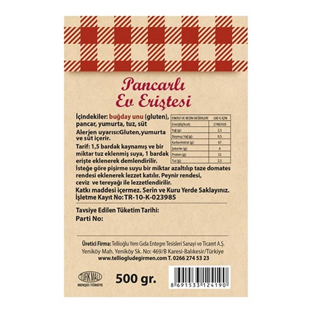 Pancarlı Ev Eriştesi 500 G