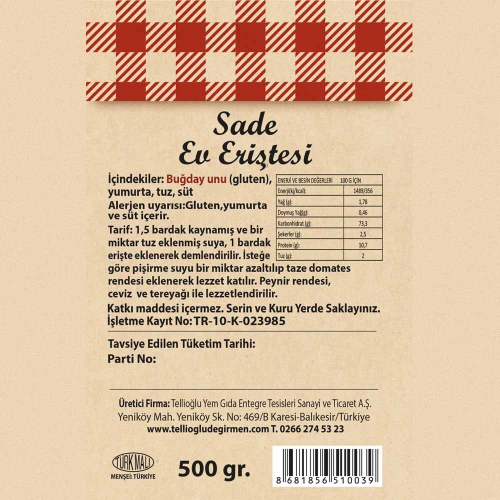Sade Erişte 500 G
