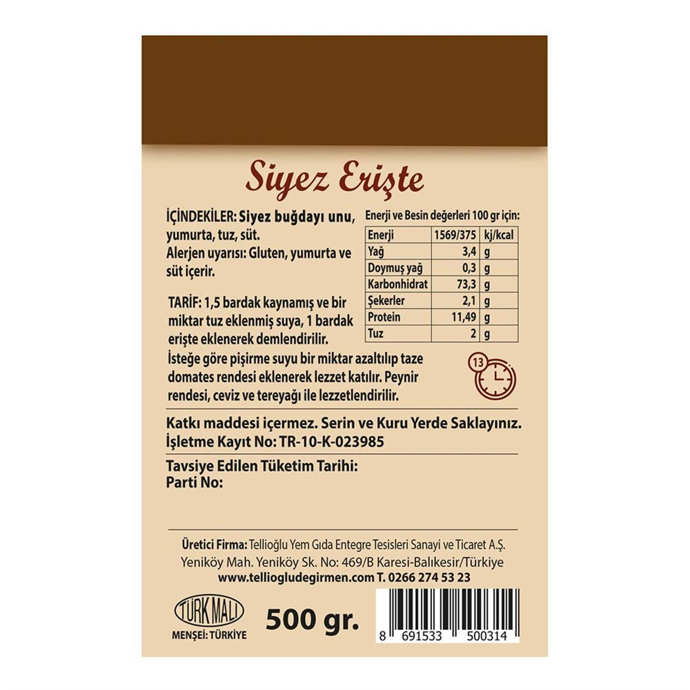 Siyez Erişte 500 Gr