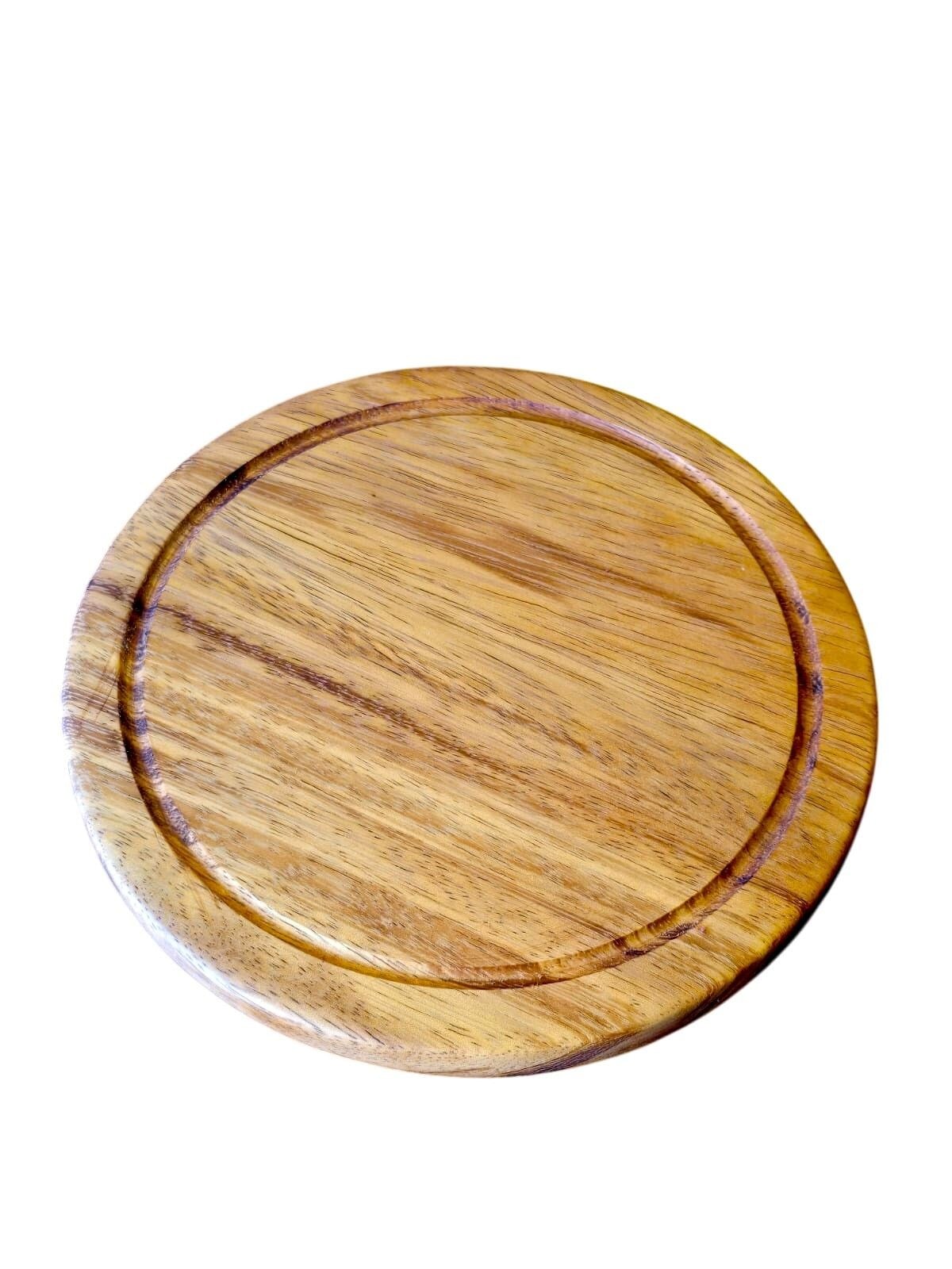 Tek parça masif iroko ağacı 25 cm yuvarlak oluklu Pizza Sunum kesme sunum tahtası