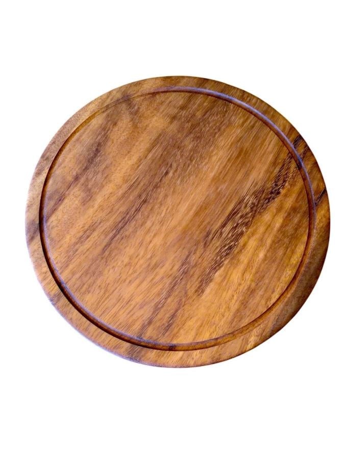 Tek parça masif iroko ağacı 35 cm yuvarlak oluklu Pizza Sunum kesme sunum tahtası