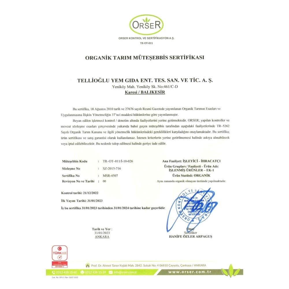 Tellioğlu Organik Tam Buğday Unu 1 Kg
