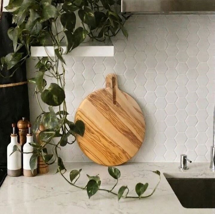 Zeytin Ağacı 35 Cm Doğal Ahşap Pizza Peynir Sunum Et Steak Saplı Kesme Tahtası Yuvarlak