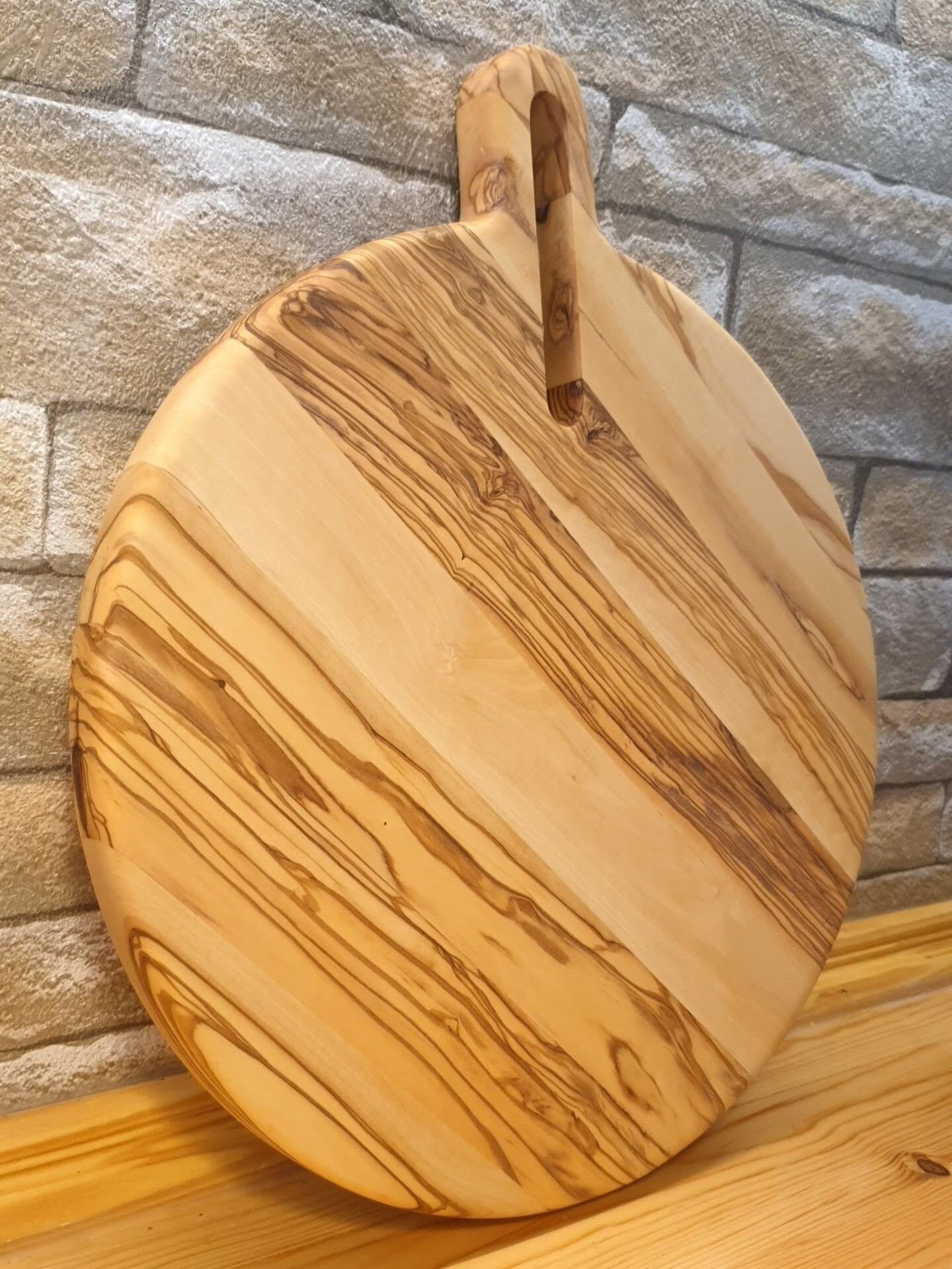 Zeytin Ağacı 35 Cm Doğal Ahşap Pizza Peynir Sunum Et Steak Saplı Kesme Tahtası Yuvarlak