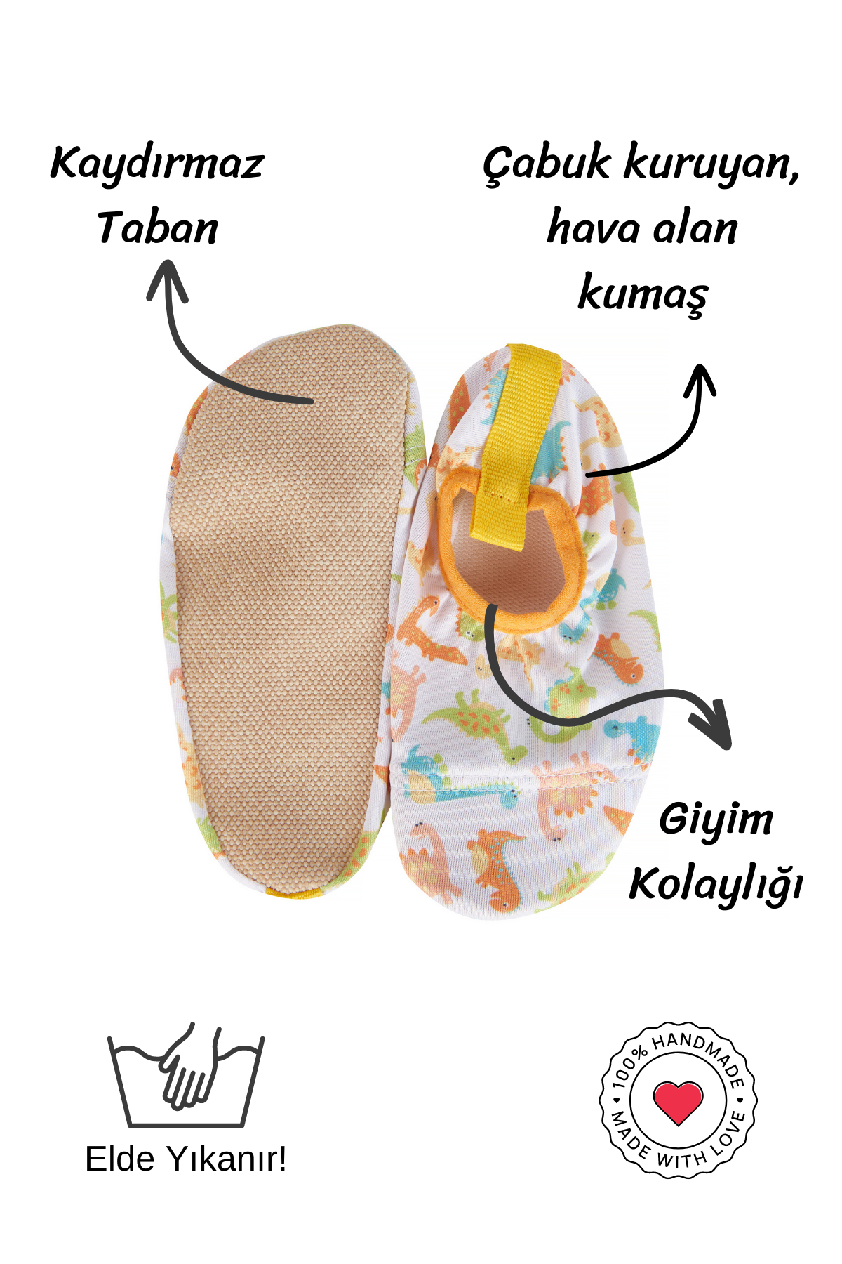 Dinozor Desenli Turuncu Erkek Çocuk Kaydırmaz Taban Deniz ve Havuz Patiği-F-9004