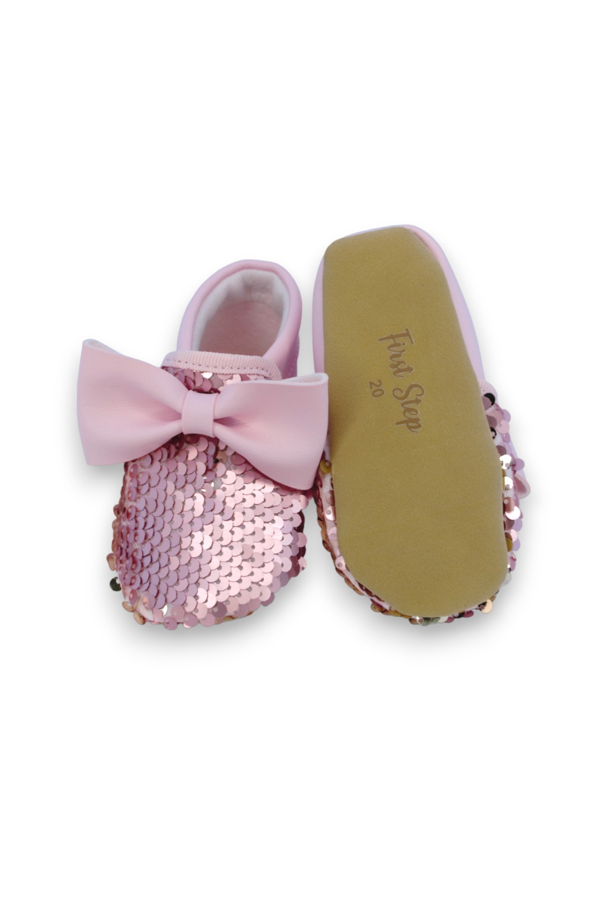 Pembe Pul Payetli Fiyonklu Kız Bebek Babet Patik G-2366