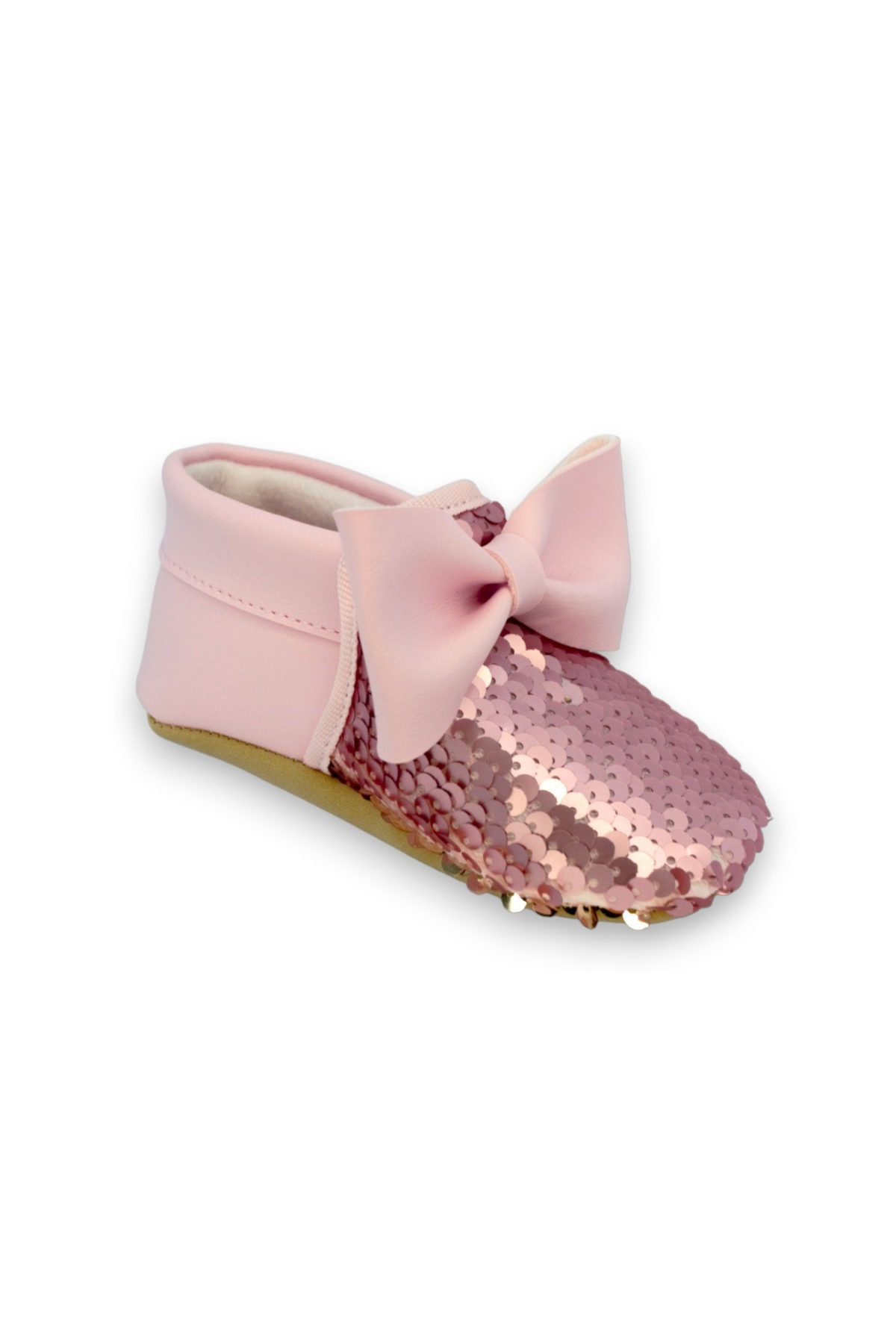 Pembe Pul Payetli Fiyonklu Kız Bebek Babet Patik G-2366