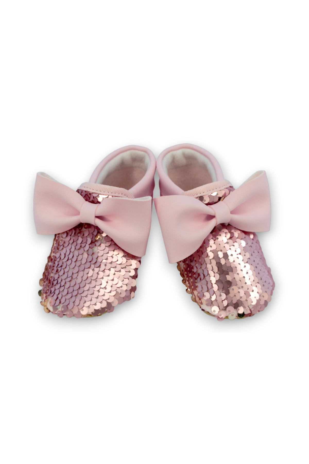 Pembe Pul Payetli Fiyonklu Kız Bebek Babet Patik G-2366