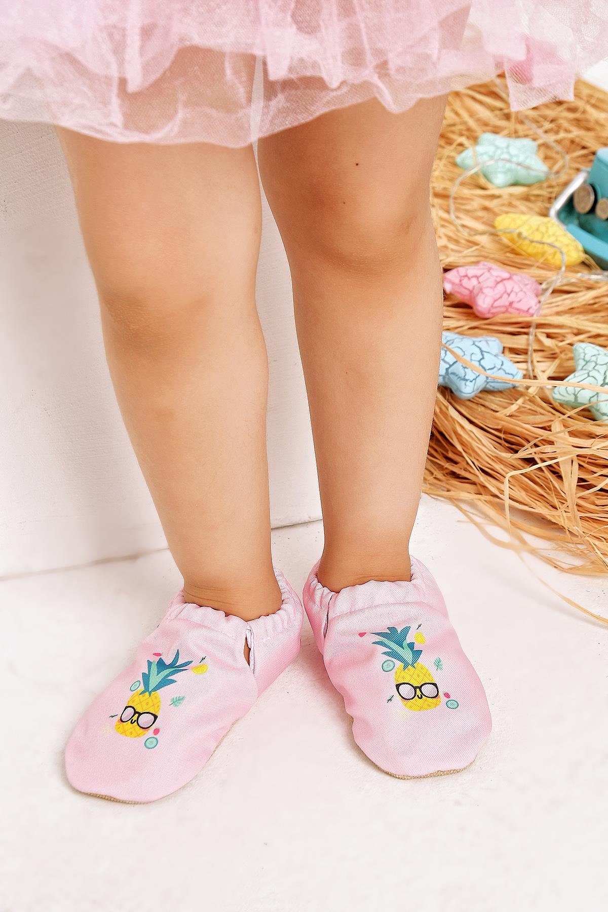 Pineapple Kaydırmaz Taban Bebek Yazlık Patik Pembe , Ev Botu Terliği Kreş Ayakkabısı Panduf F-824