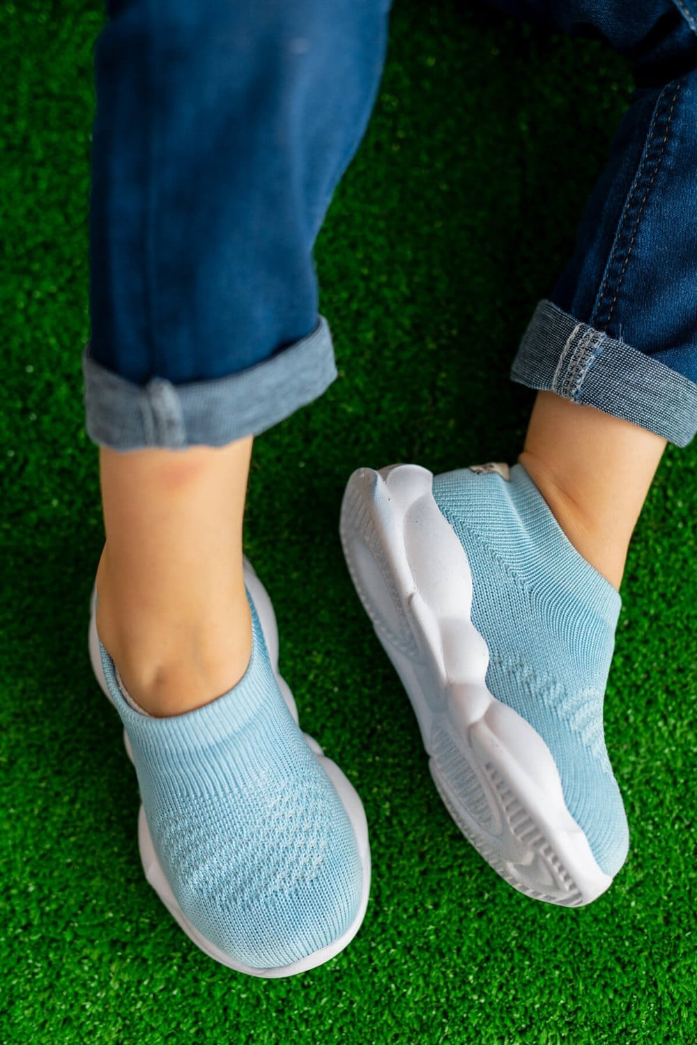 Ultra Hafif Memory Foam İç Taban Çocuk Triko Spor Ayakkabı Mavi-M-1002