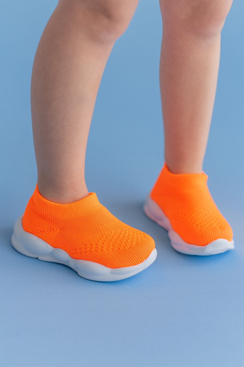 Ultra Hafif Memory Foam İç Taban Çocuk Triko Spor Ayakkabı Neon Turuncu-M-1002
