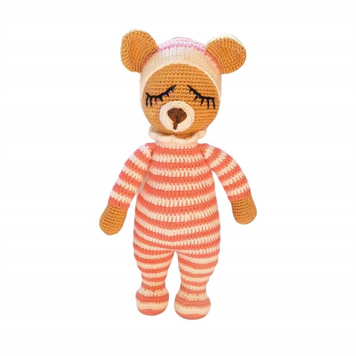 Amigurumi Özel Tasarım Organik El Örgüsü Ayıcık Figürlü Oyuncak 38cm-Ev Gereçleri-QuzucukKids.com