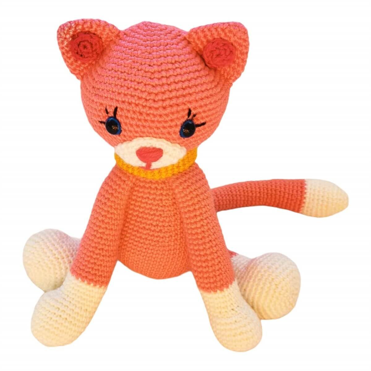 Amigurumi Özel Tasarım Organik El Örgüsü Kedi Figürlü Oyuncak 38cm-Ev Gereçleri-QuzucukKids.com