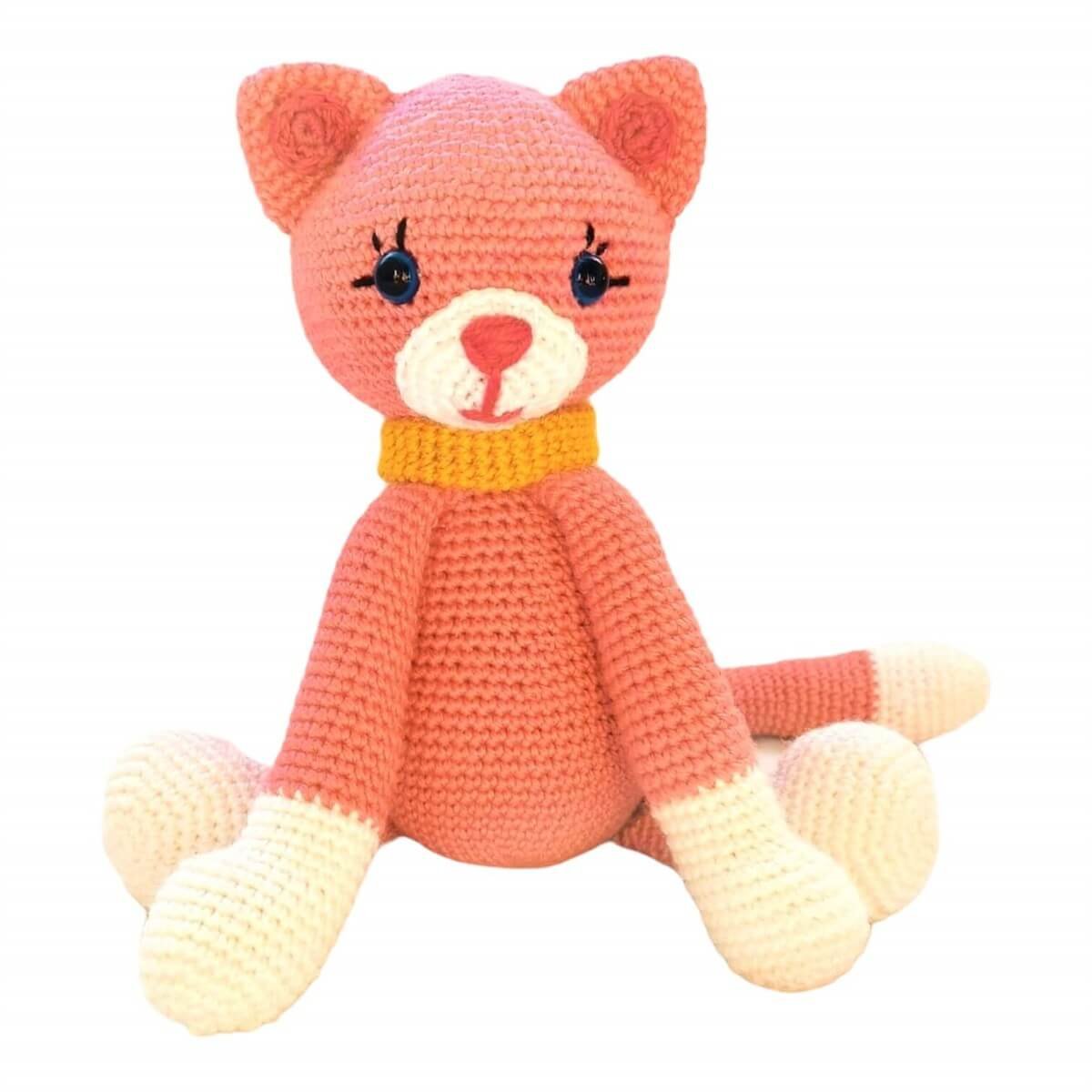 Amigurumi Özel Tasarım Organik El Örgüsü Kedi Figürlü Oyuncak 38cm-Ev Gereçleri-QuzucukKids.com