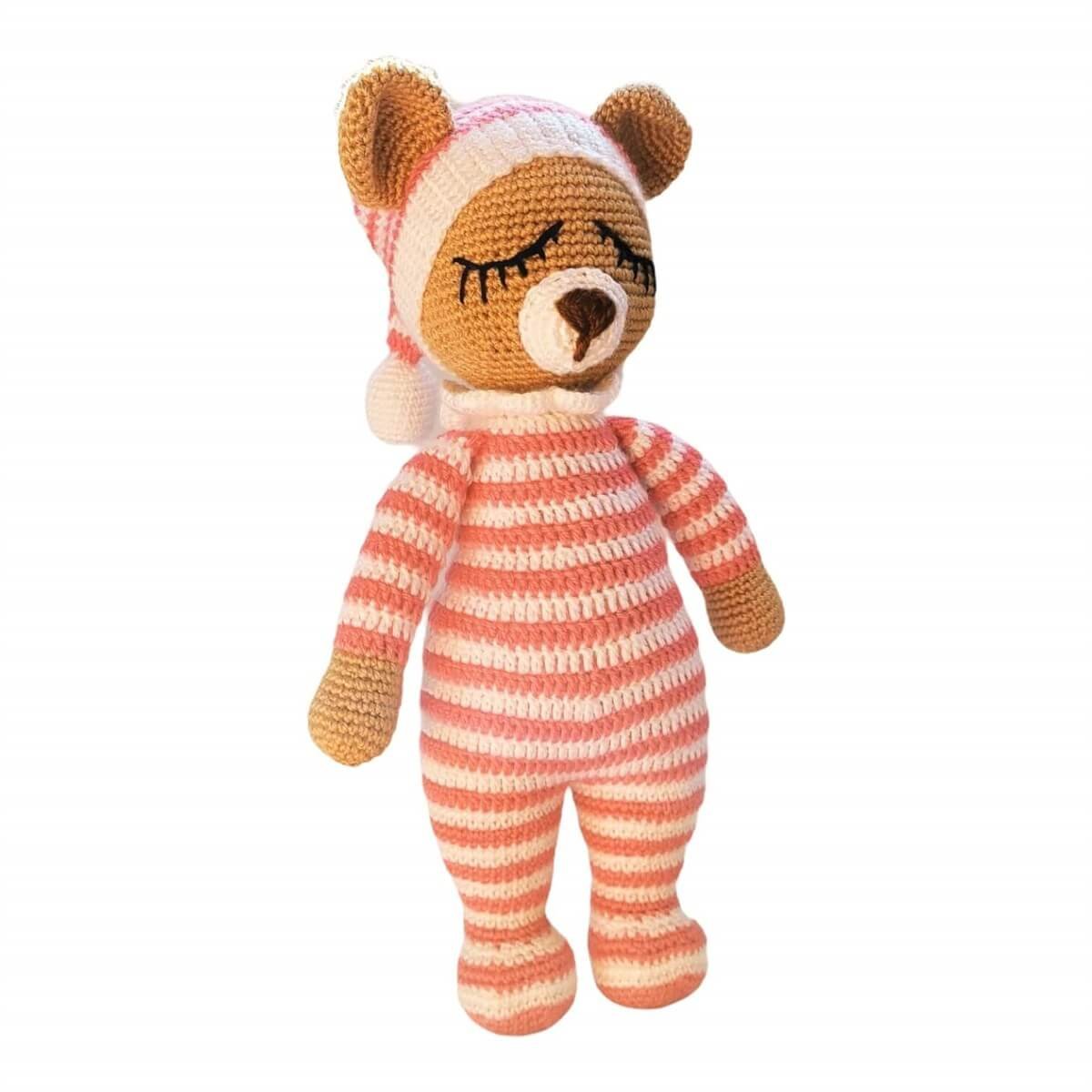 Amigurumi Özel Tasarım Organik El Örgüsü Ayıcık Figürlü Oyuncak 38cm-Ev Gereçleri-QuzucukKids.com
