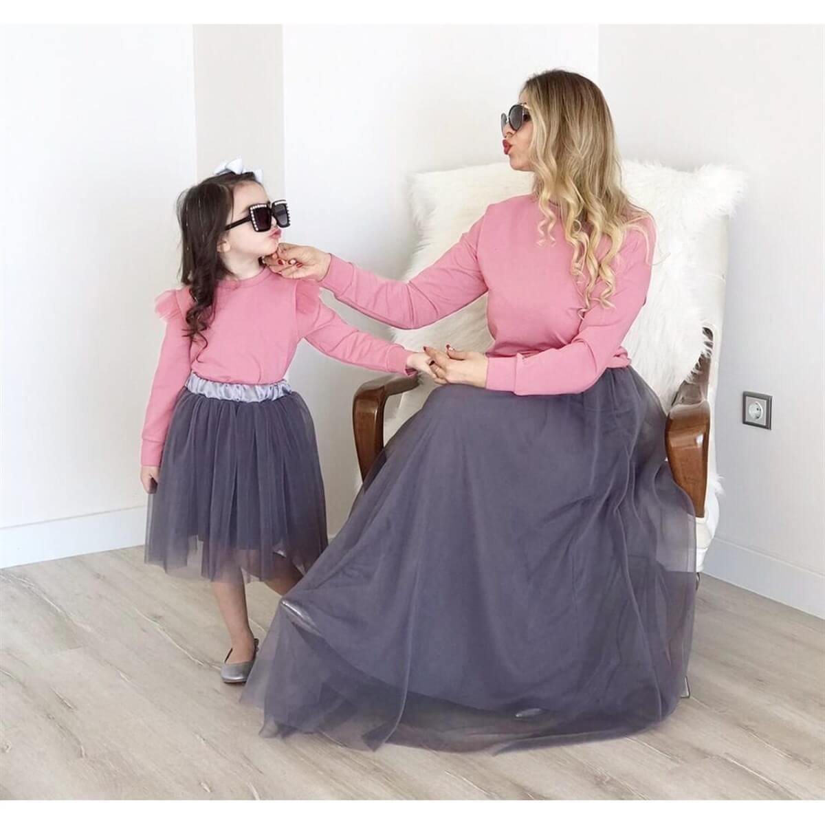 Anne & Çocuk Etekli Kombin-Kid Girl Cloth Sets-QuzucukKids.com