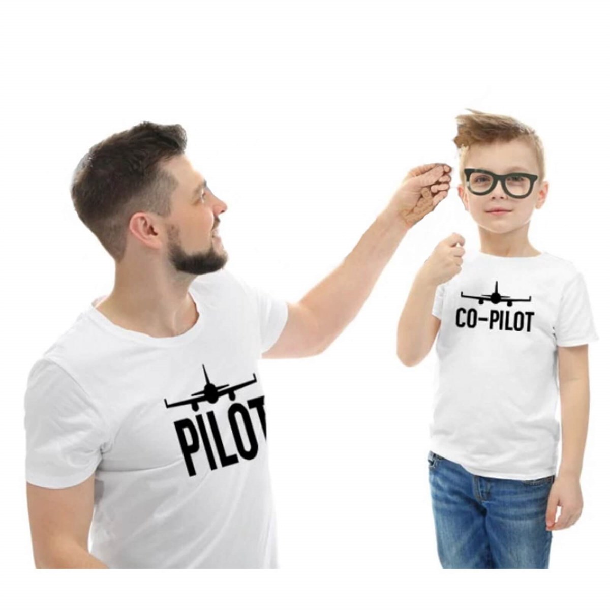 Babalar Günü Özel Kombini Baba & Oğul T-Shirt - Beyaz-Kid Boy Trousers, Jeans, Joggers & Leggings-QuzucukKids.com
