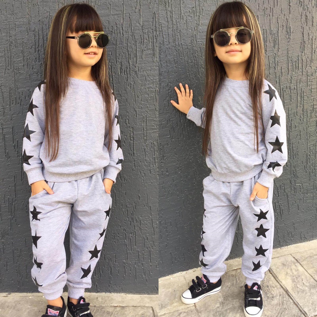Çocuk Yıldız Figürlü Maskeli Gri Eşofman Takımı-Erkek Çocuk Alt Üst Takım-QuzucukKids.com