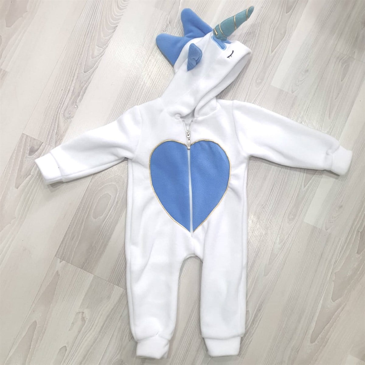 Erkek Bebek Mavi Figürlü Polar Tulum-Kız Çocuk Tek Alt & Üst-QuzucukKids.com