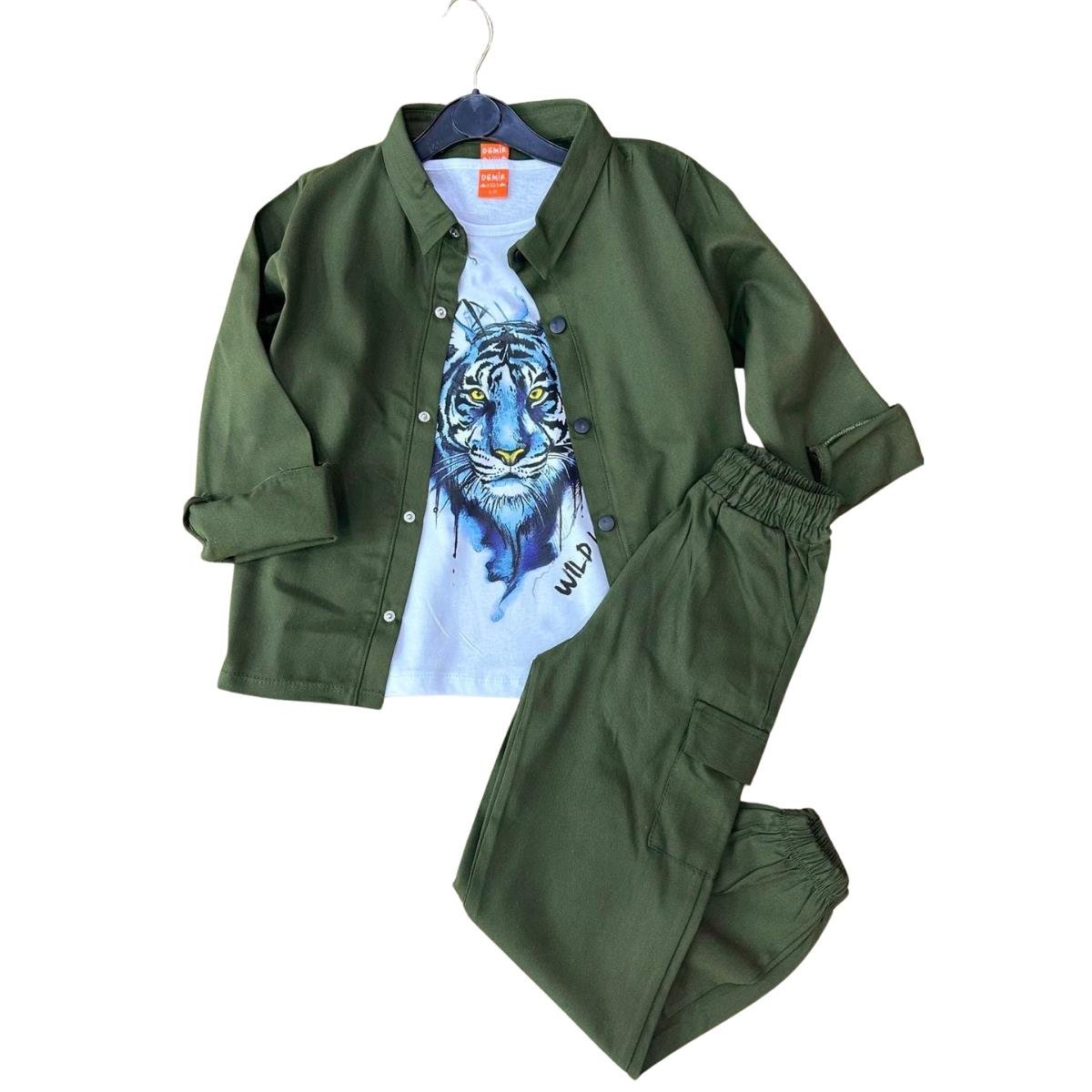 Erkek Çocuk 3 Lü Gabardin Yeşil Takım-Erkek Çocuk Alt Üst Takım-Erkek Çocuk 3 Lü Gabardin Yeşil Takım | QuzucukKids.com-QuzucukKids.com