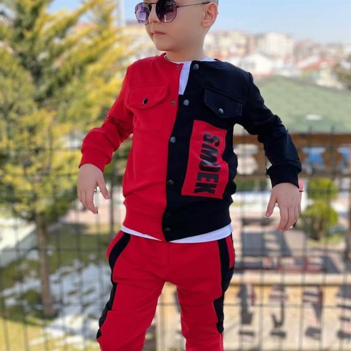 Erkek Çocuk Ceketli Kırmızı Spor Takım-Erkek Çocuk Alt Üst Takım-QuzucukKids.com