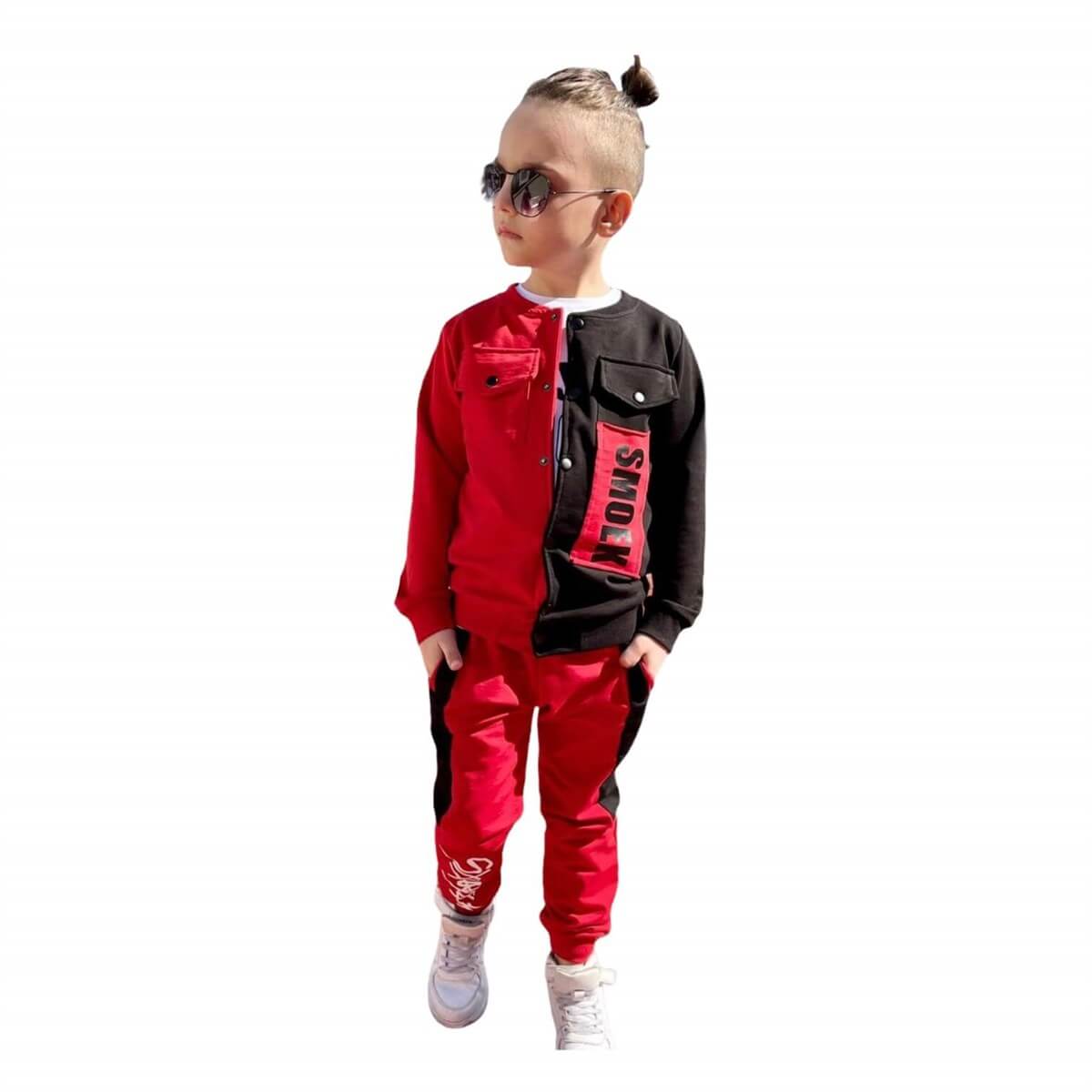 Erkek Çocuk Ceketli Kırmızı Spor Takım-Erkek Çocuk Alt Üst Takım-QuzucukKids.com